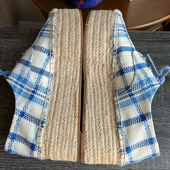 Tory Burch Florence Blue Plaid Platfrom Lace Up Espadrilles US6.5 Used Once!! - Picture 6 of 12